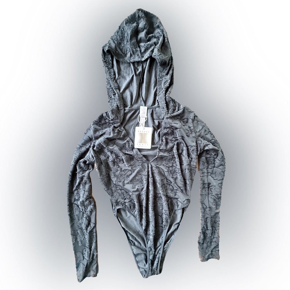 Savage X Fenty Charmed Prince Hooded Bodysuit Teddy Black Caviar NWT L - Picture 6 of 9